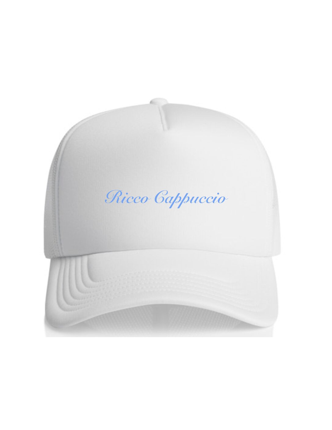 PRE-ORDER ITEM: HAT, TRUCKER: WHITE - BLUE PRINT
